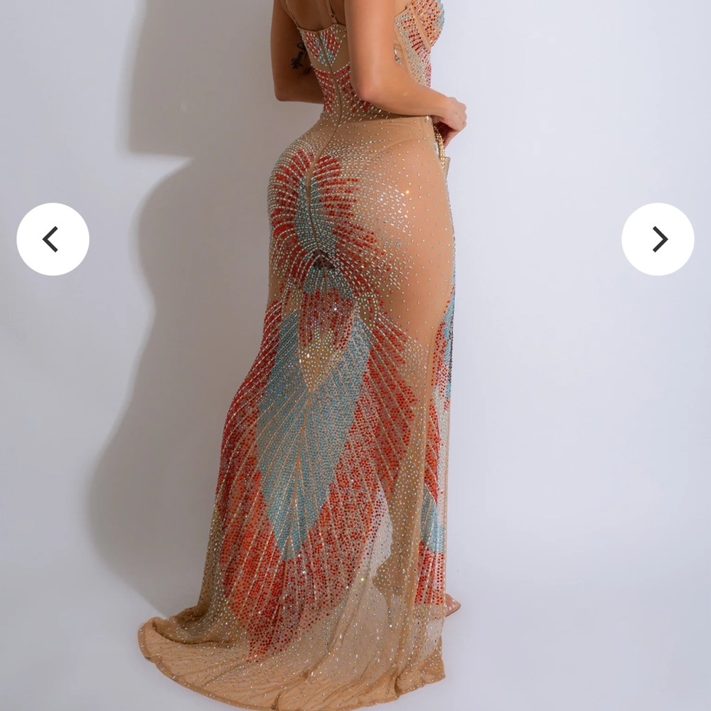 Oh Holy Night Mesh Diamonds Maxi Dress Nude - Picture 3 of 6